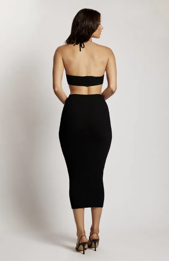 Meshki Halter Knit Midi Dress Black Size S/AU 8 | The Volte