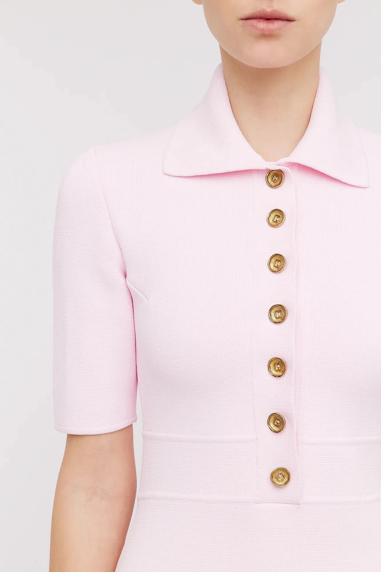 Scanlan Theodore Crepe Knit Button Collar Mini Dress Pink Size XS / Au 6 |  The Volte