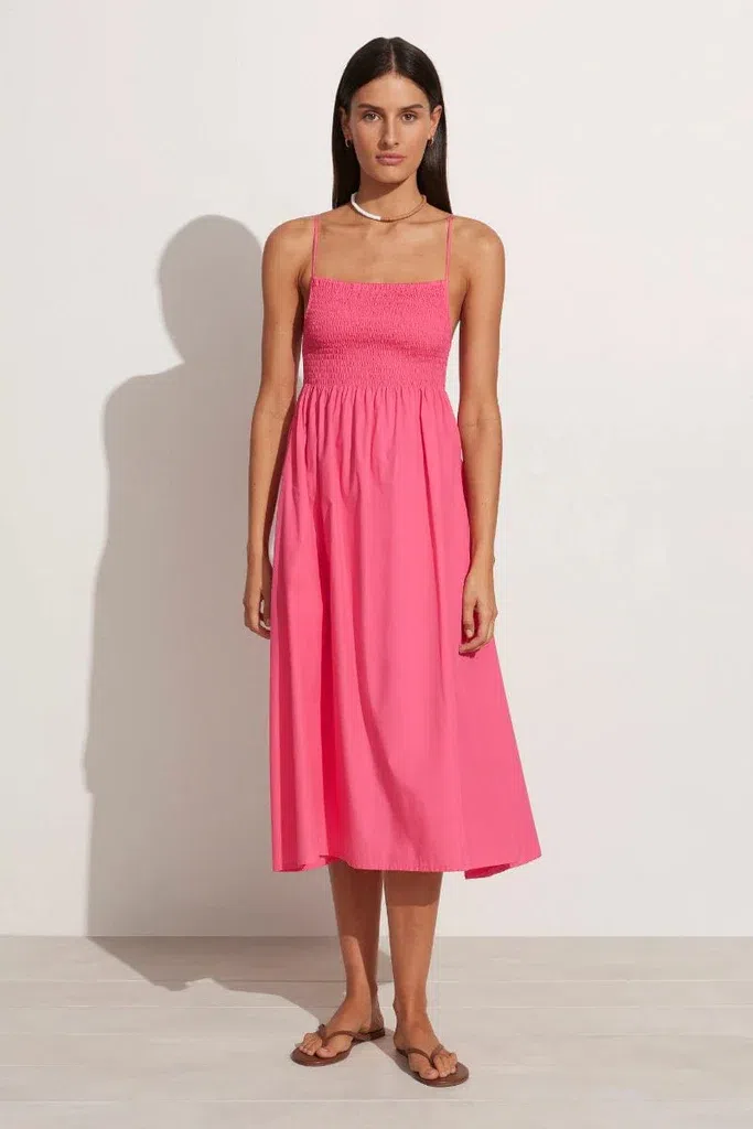 knee length dresses for ladies Faithfull the Brand Rosas Midi Dress in Formosa Spot – Coco & Lola main image 0