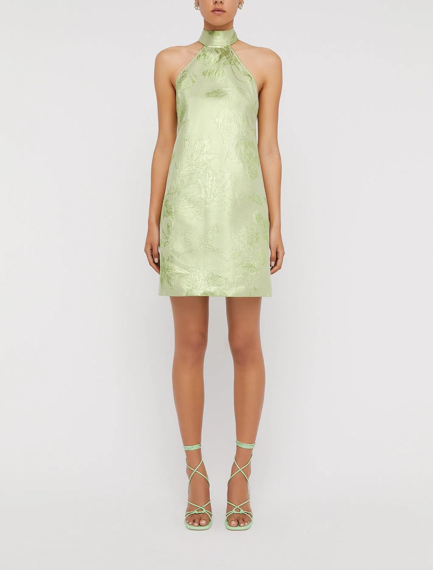 Scanlan Theodore Tinsel Floral Mini Dress in Lime Green Size 6 / XS