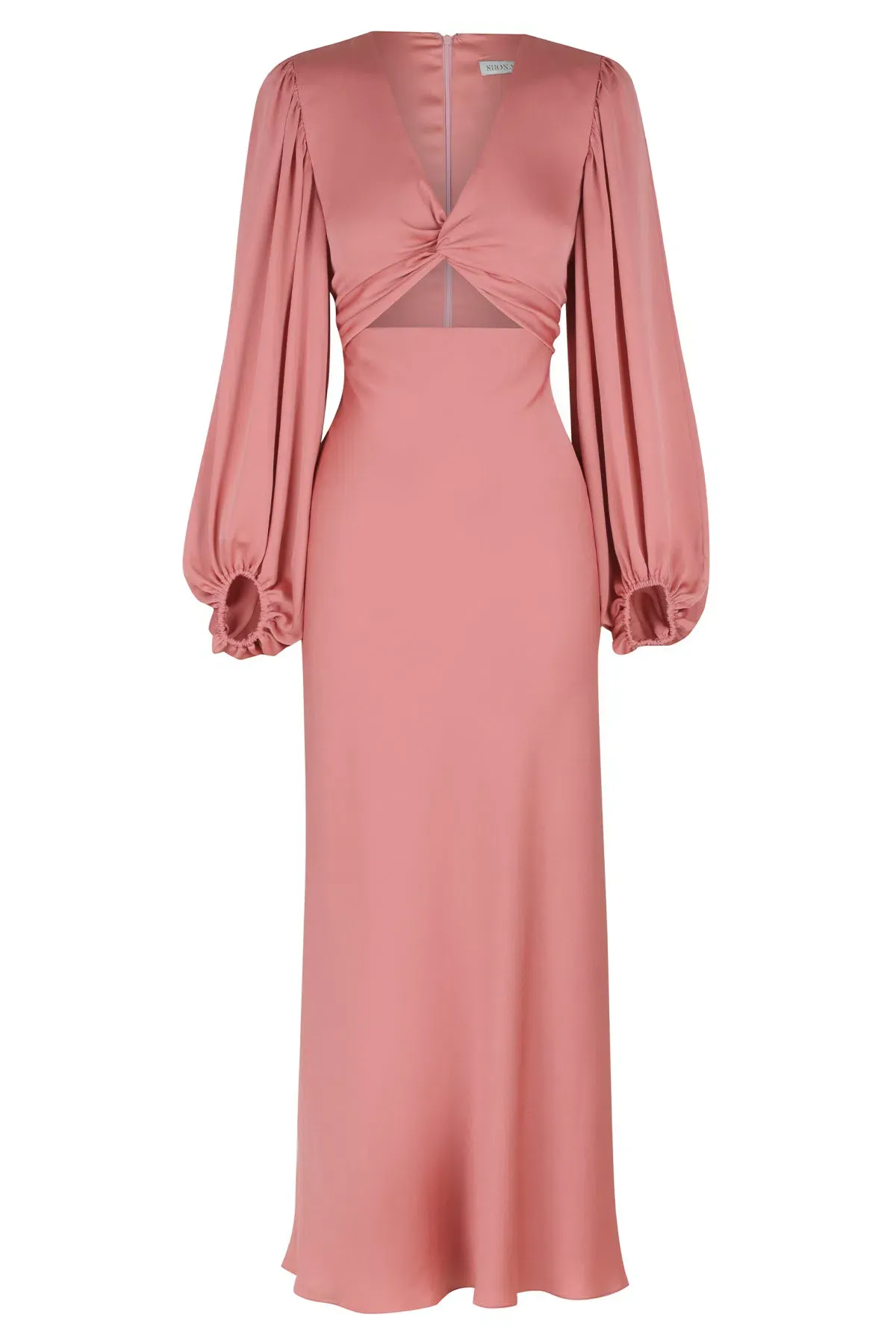 Shona Joy Luxe Twist Front Balloon Sleeve Midi Dress Pink Size 6