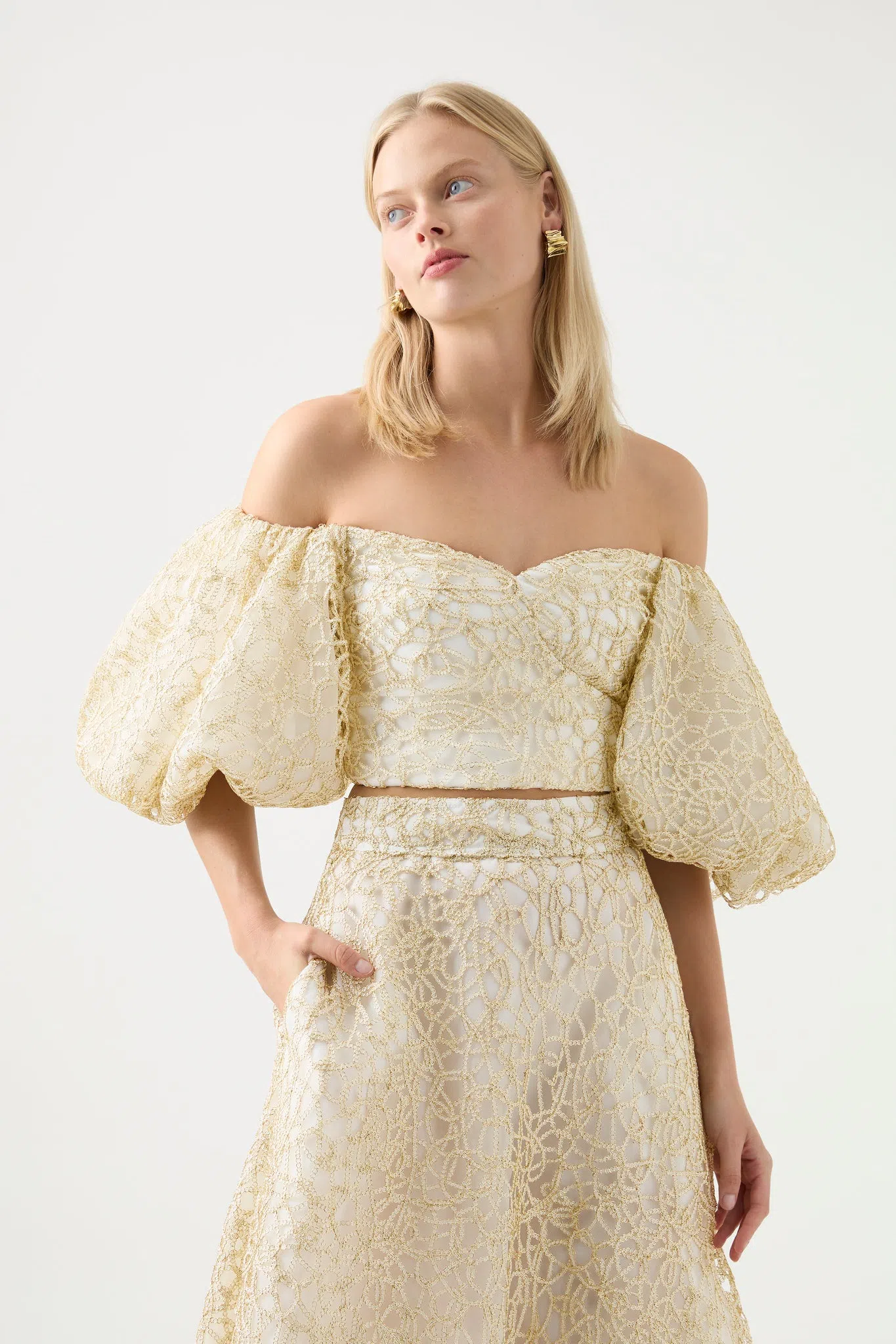 Aje Patina Lace Top and Midi Skirt Set Ivory Size 8/10 | The Volte
