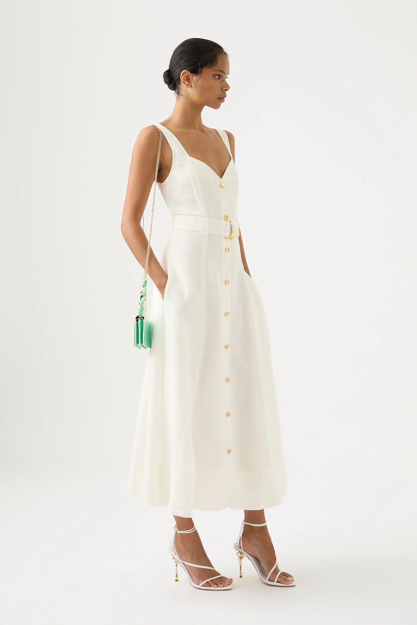 Aje Clay Belted Midi Dress White Size 12 | The Volte