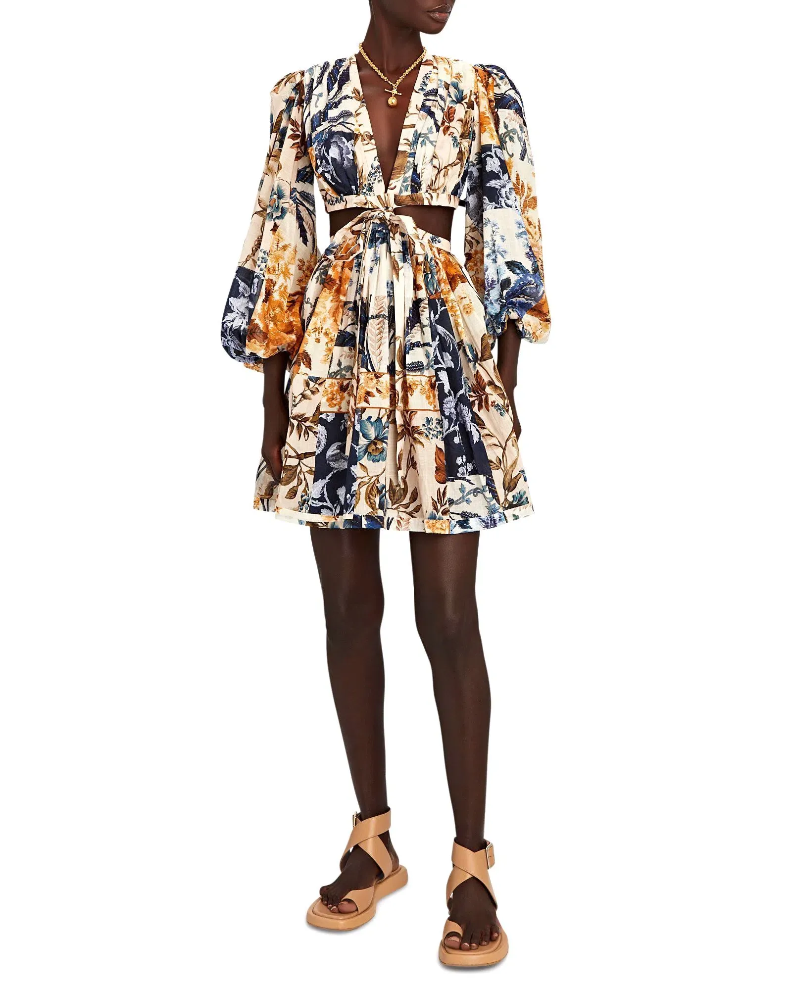 zimmermann aliane cut out short dress NWT Zimmermann Aliane Scallop linen Blue Floral Mini Dress size AU0