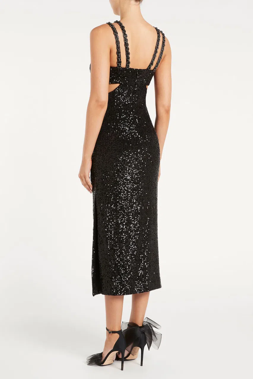 knee length dresses for ladies Veronica Gown Green Sequins Long Dress with Sheer Skirt Medium / Navy main image 0