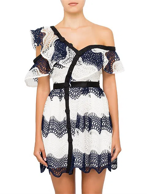 Self Portrait Wave Lace Dress Self-Portrait Ruffle Wave Guipure Lace Mini  Dress Size UK8