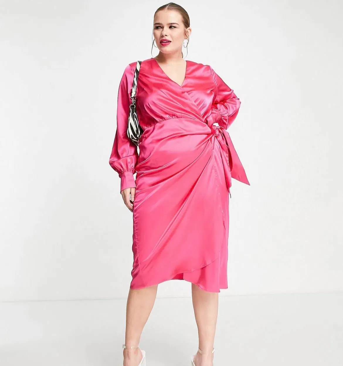 karen millen pink satin dress Bright Pink Oasis Ruffle Square Neck Satin Bridesmaid Maxi Dress