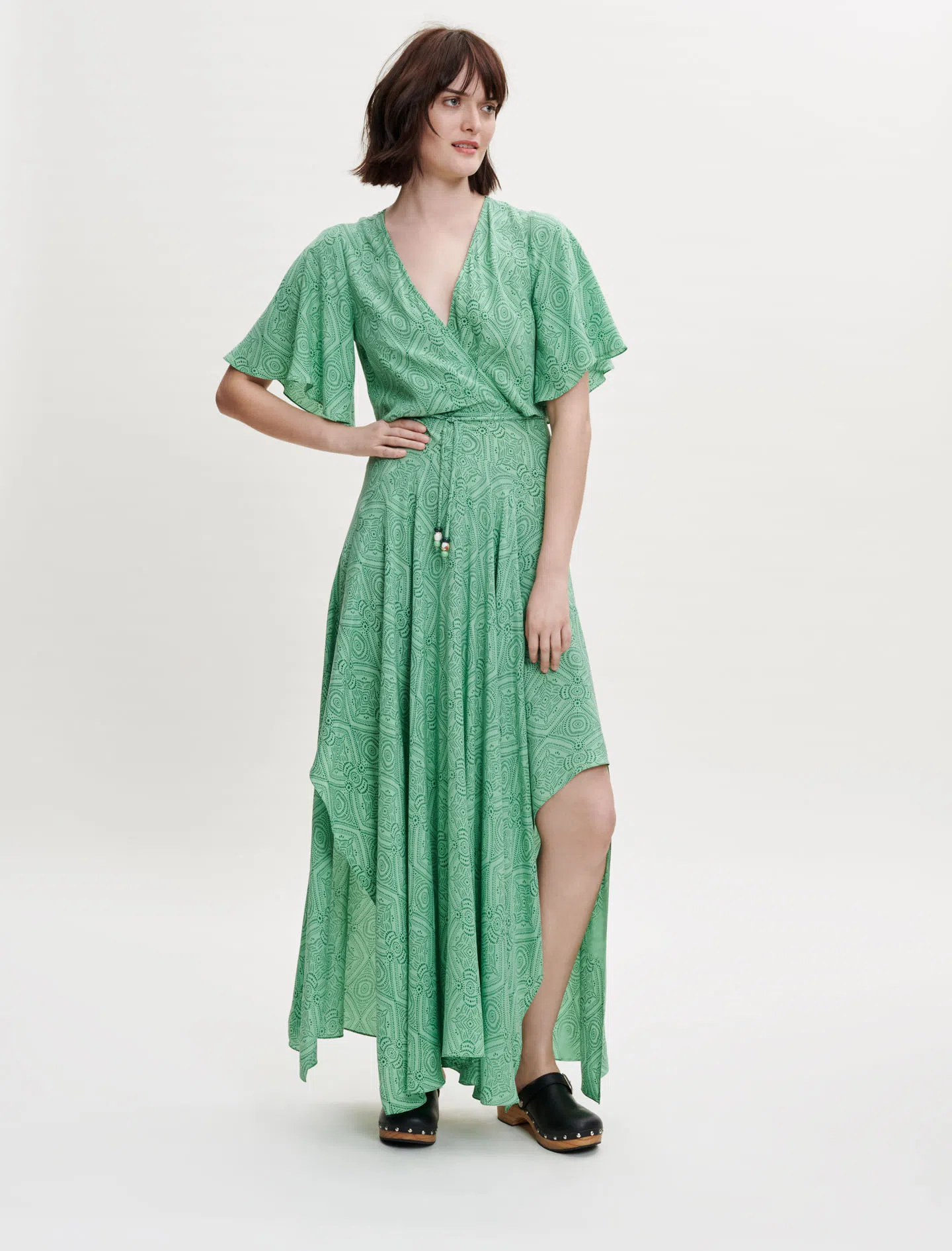 Maje Rimaro Wrap Maxi Dress Green Size 34/Au 6 The Volte