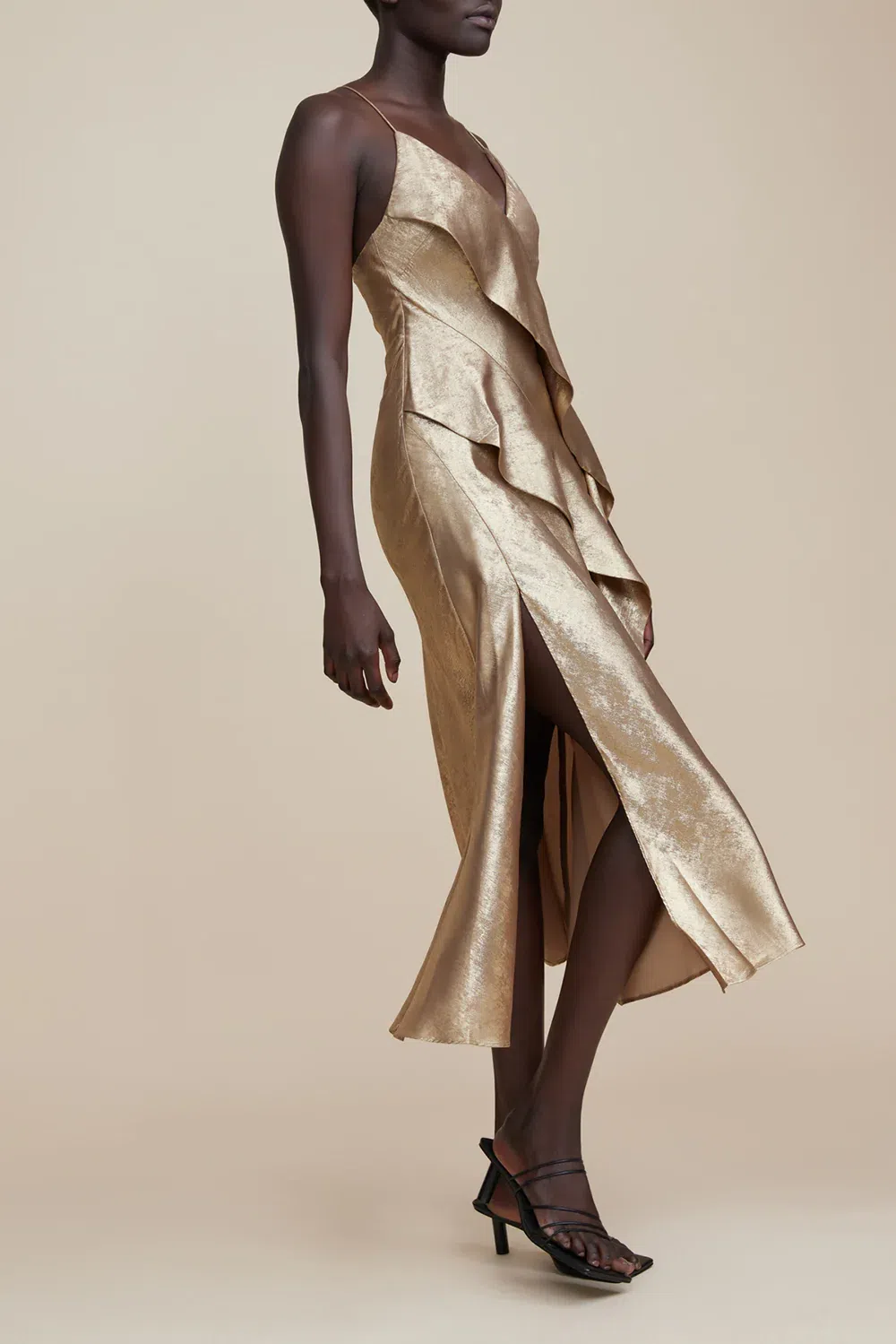 Rebecca Vallance Lepore Longsleeve Midi Dress in Gold Size AU 14 | The Volte
