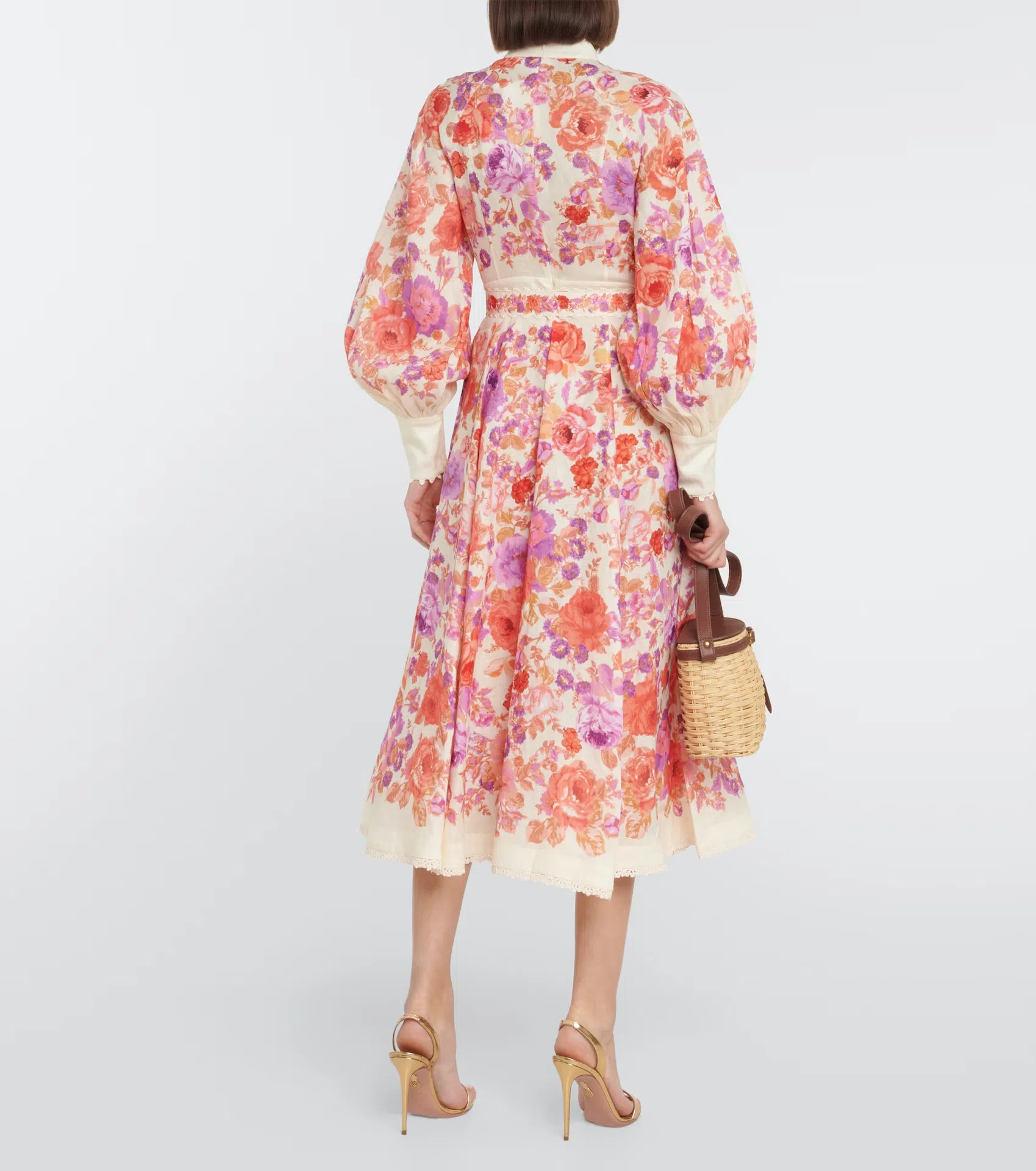 Zimmermann The Raie Billow Sleeve Midi Dress in Red/Purple