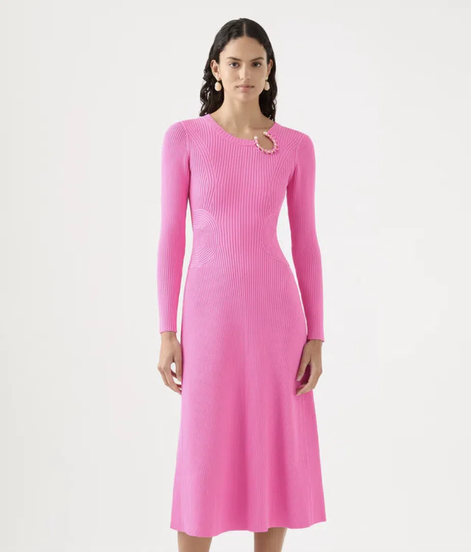 AJE Crescent Knit Midi Dress Pink Size XS/AU 8 | The Volte