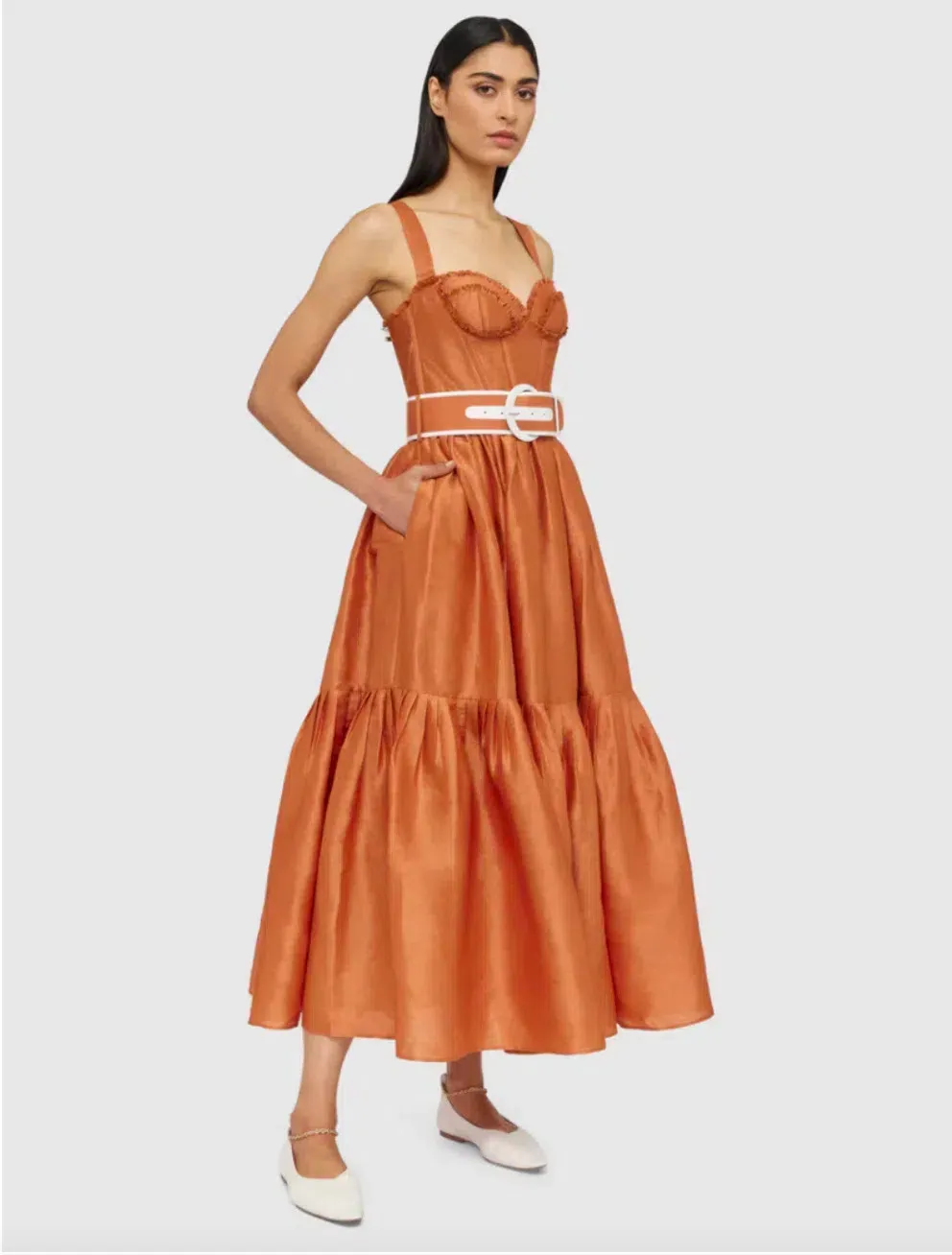 chinese dress ladies Leo Lin Lynn Bustier Midi Dress - Wild Flower in Coral