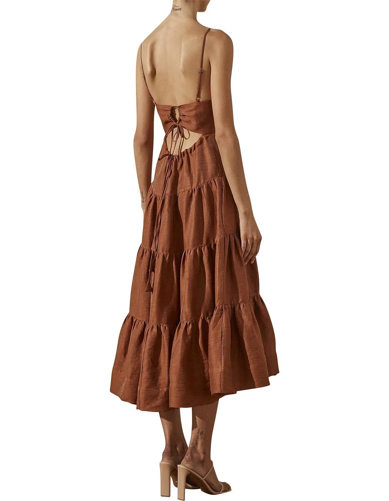Shona Joy Elsa Tiered Midi Dress Brown Size AU 10 | The Volte