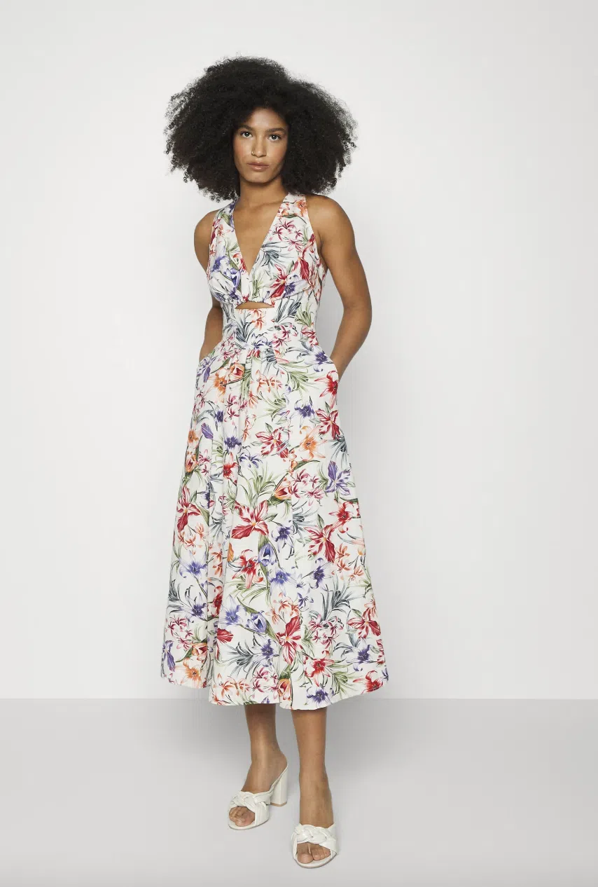 flower applique midi dress Embroidered Multicolor Floral Midi Dress