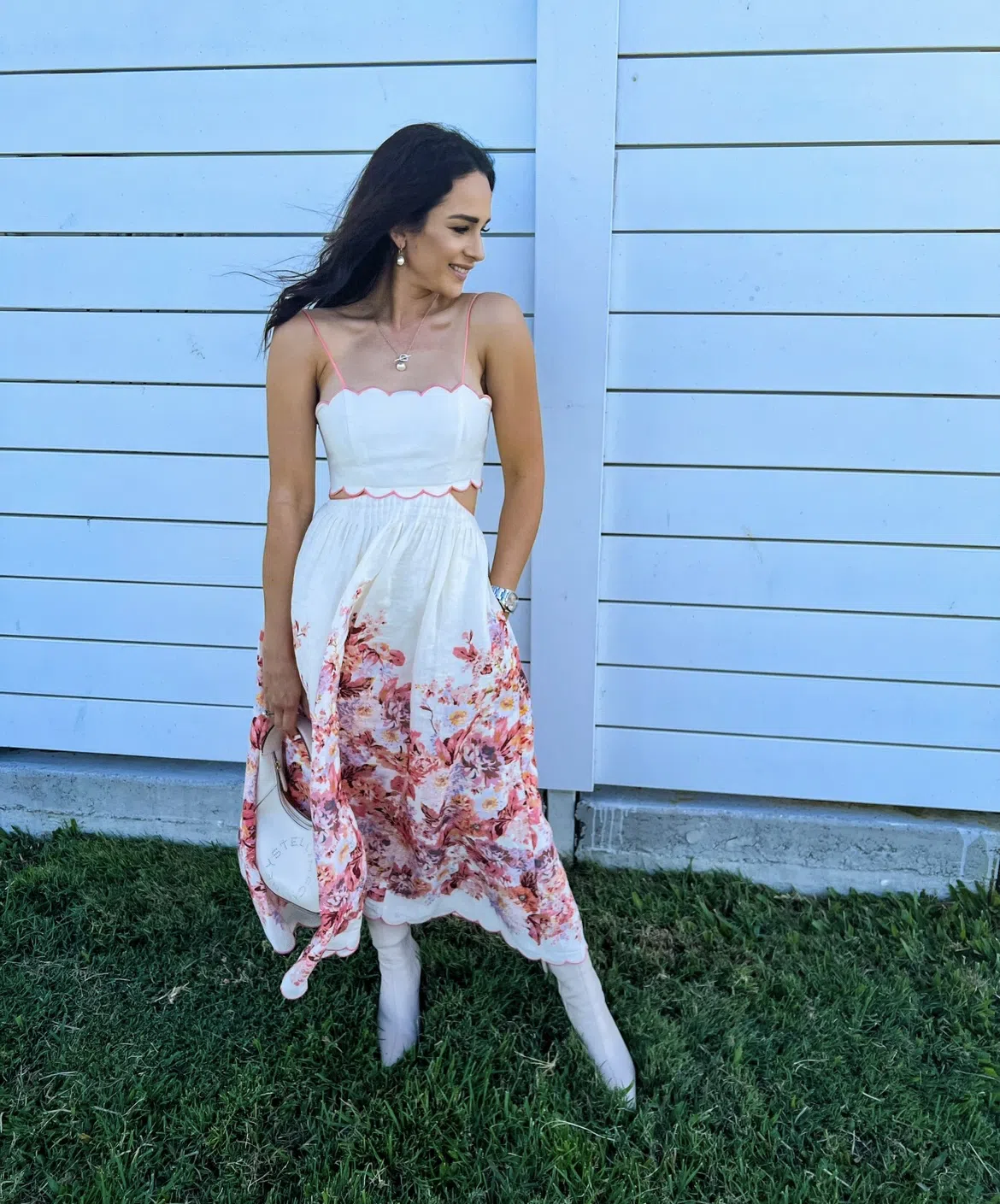 Zimmermann The Devi Scallop Midi Dress in Cream Floral Size 0/Au 8 | The  Volte