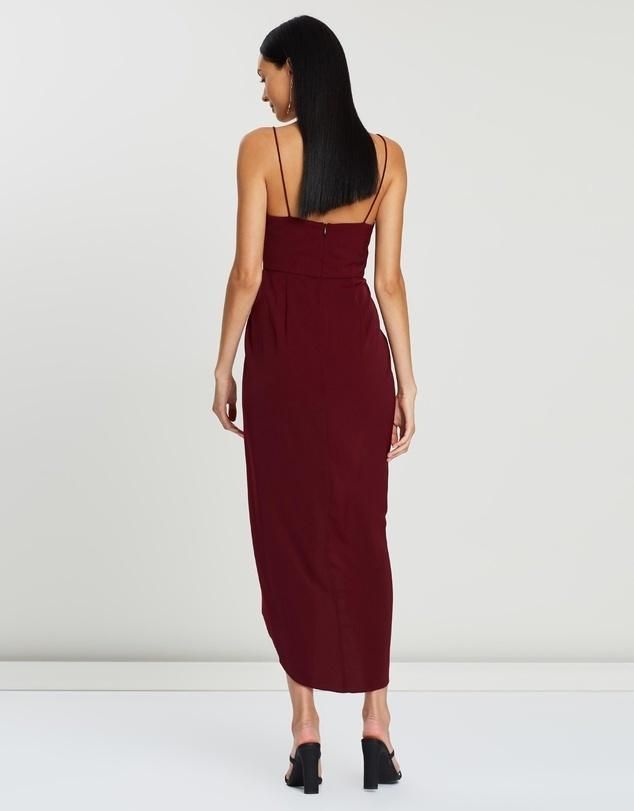 shona joy core cocktail dress burgundy Shona Joy - Burgundy Core Knot Draped Dress for Hire