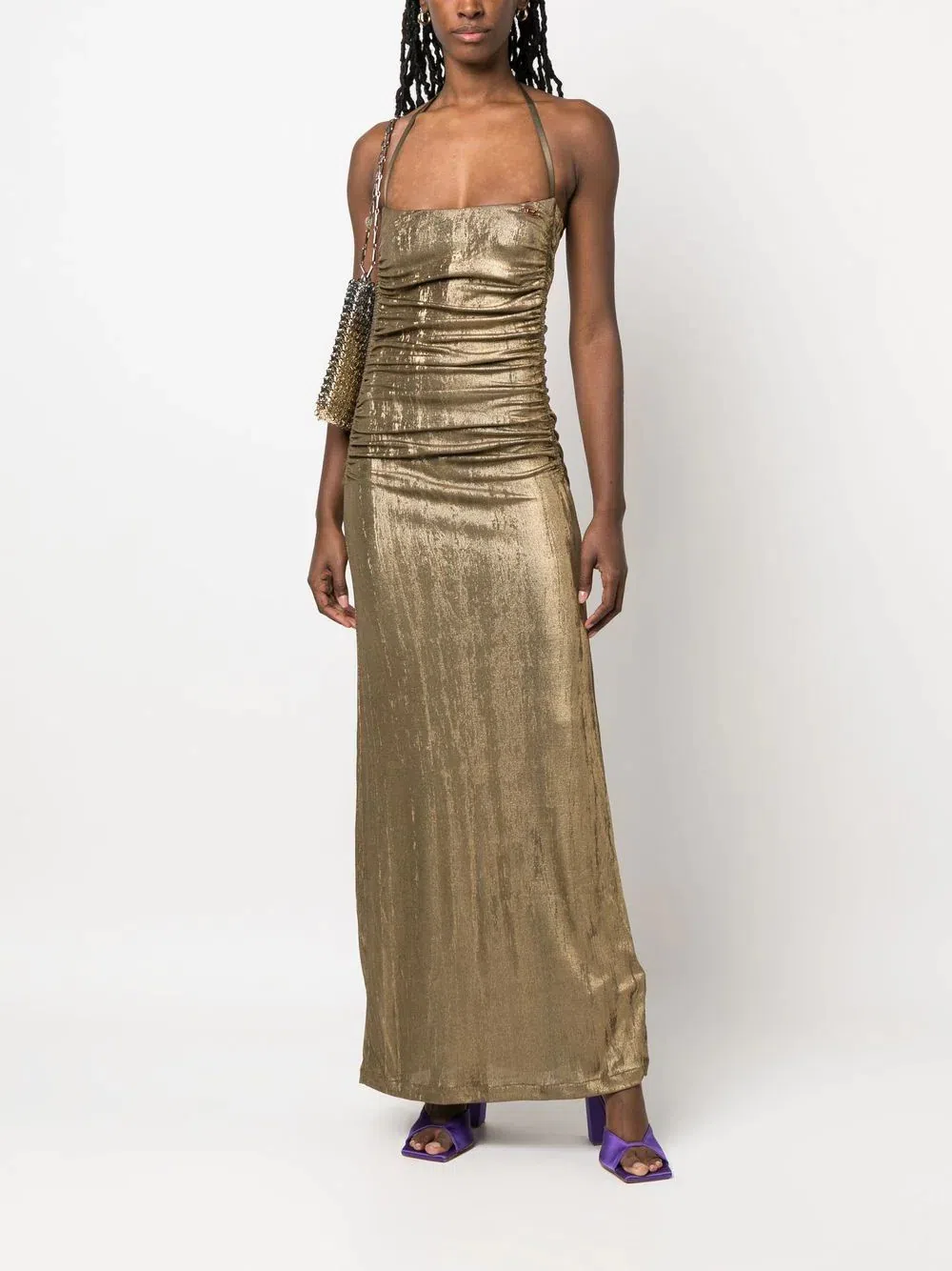 Diesel Metallic Ruched Halterneck Gown Gold Size M / Au 10 | The Volte Diesel Metallic Ruched Halterneck Gown Gold Size M / Au 10 | The Volte