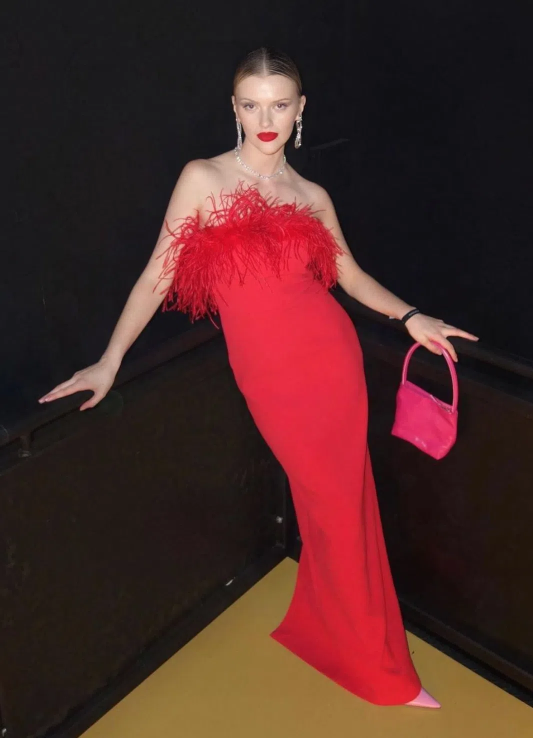 strapless open back dress MELINA Red Blue Sequin Glitter Knit Formal Dress main image 1