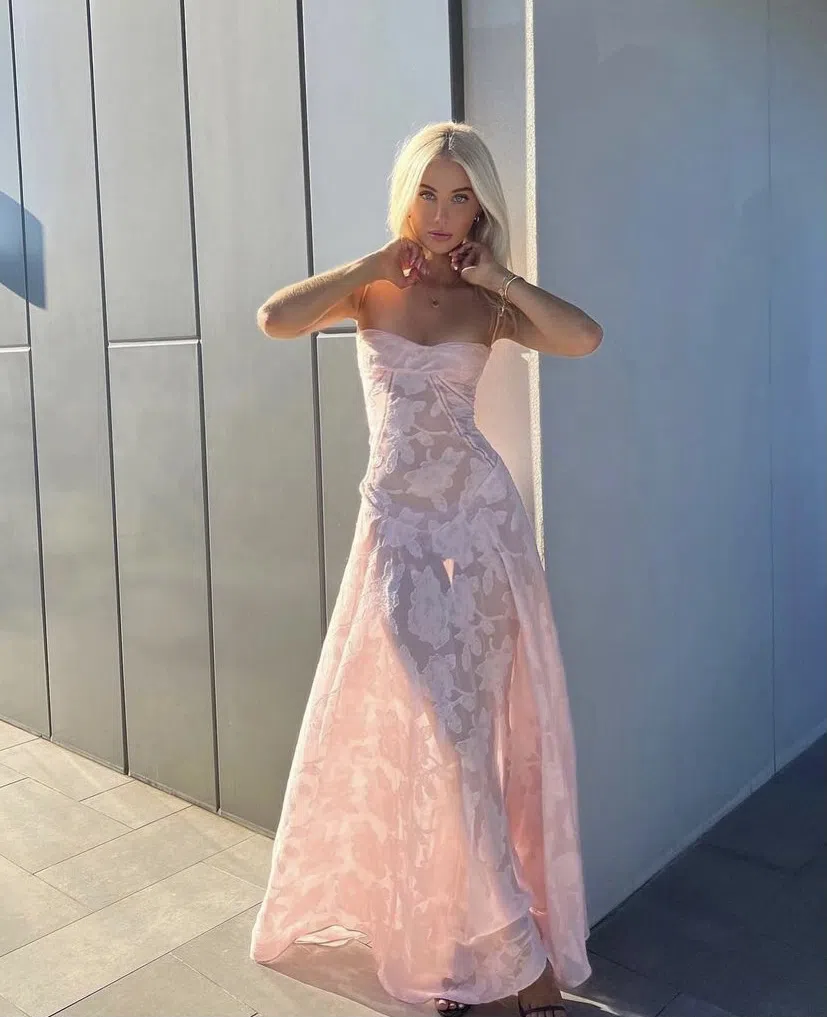 House of CB Seren Floral Lace Back Maxi Dress Blush Size S / AU 8 | The  Volte