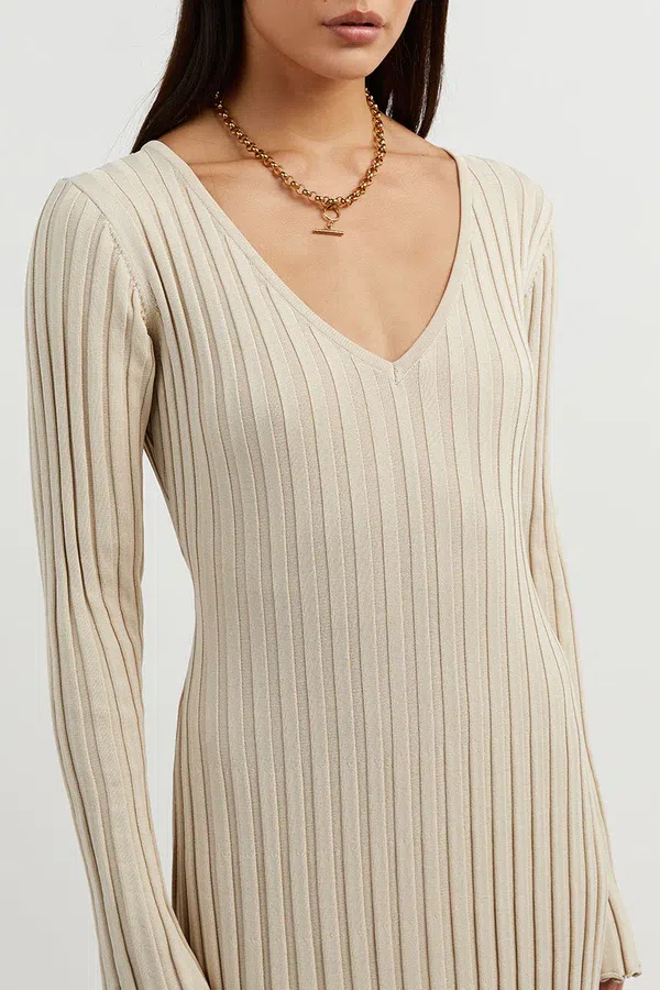 Dissh Reign Stone Sleeved Knit Midi Dress Stone Size XS/AU 6 | The Volte