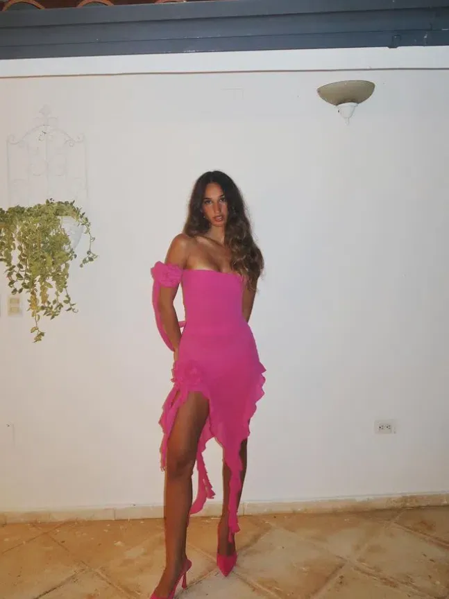 pink fanci club dress Gentle Halterneck Mesh Mini Dress Fanc Club
