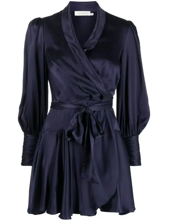 zimmermann silk wrap dress navy Zimmermann Navy Silk Wrap Mini Dress
