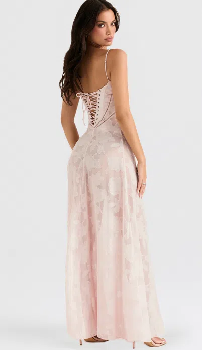 NEW ARRIVAL The House of CB Seren Soft Pink Floral Lace Back Maxi Dress is  now available to hire! Size XS // $120 // RRP $385 • • �