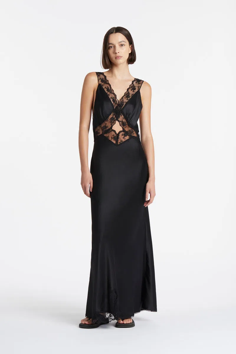 chinese dress ladies Elations Knit Maxi Dress-BLACK / XXS