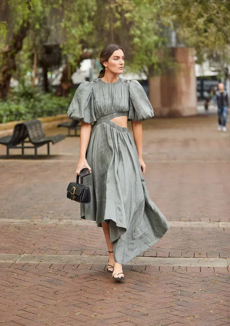 Aje Tidal Tucked Cut Out Midi Dress Green Size 8 | The Volte