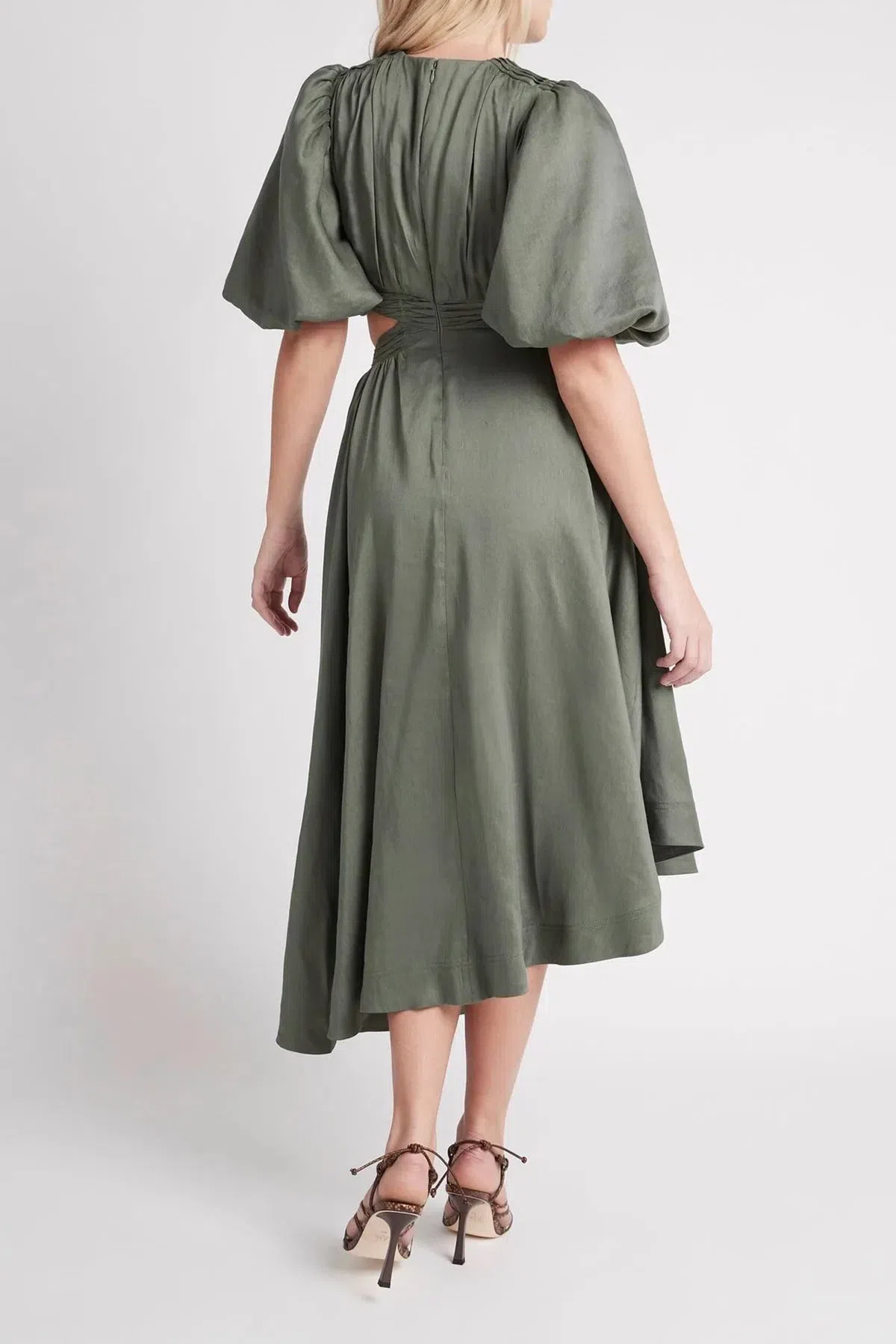 Aje Tidal Tucked Cut Out Midi Dress Green Size 8 | The Volte