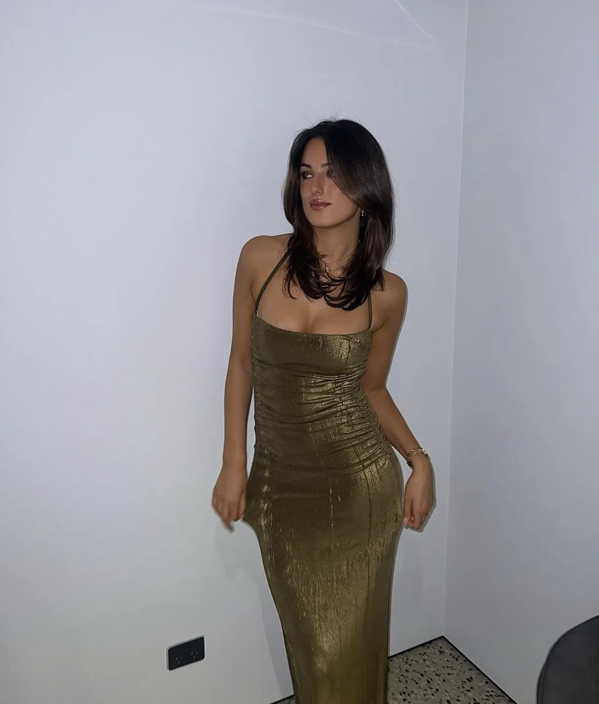 diesel gold dress Diesel Ruched Halter Neck Dress in Gold