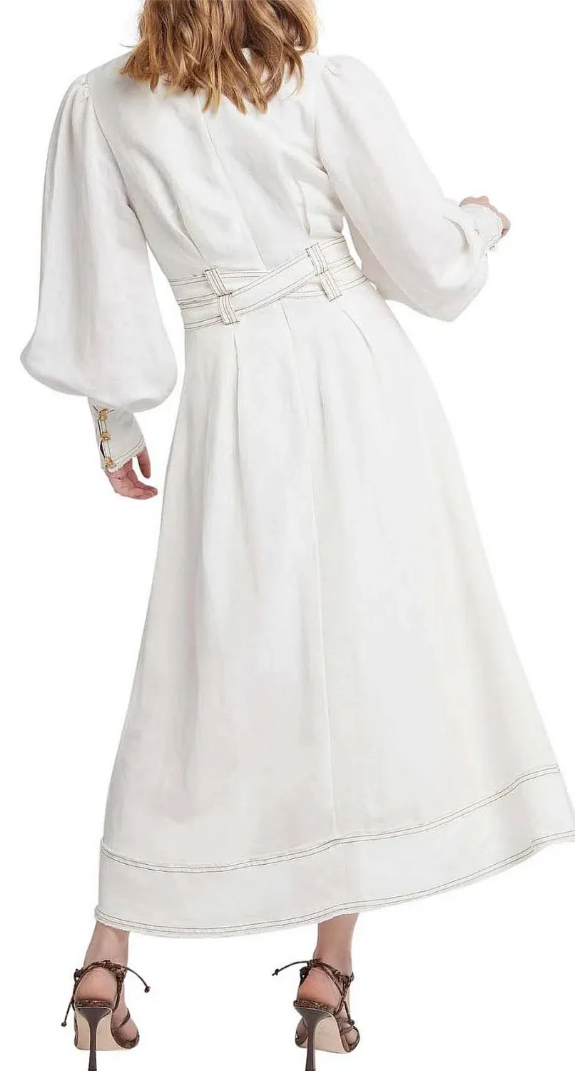 knee length dresses for ladies Primary Belted Midi Dress | Ivory