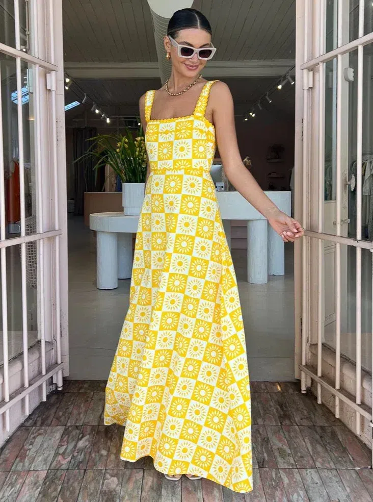 Leo Lin Rayna Applique Floral Bustier Maxi Dress Mustard Size AU 10 | The  Volte