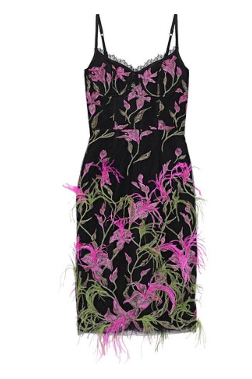 Marchesa Notte Feather Embellished Embroidered Tulle Dress Black Size 12 |  The Volte