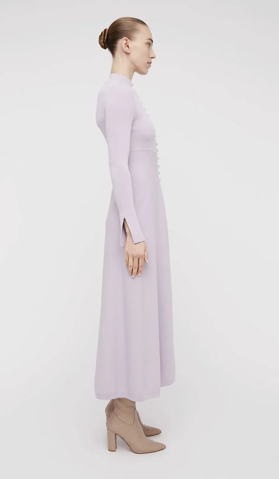 Scanlan Theodore Crepe Knit Button Polo Dress Pale Mauve Size 8 | The Volte