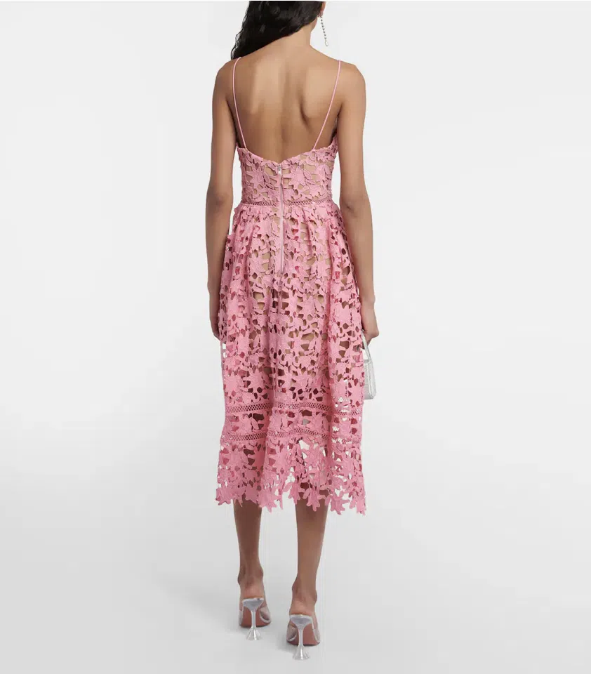 Self-Portrait Azalea Lace Midi Dress Pink Size AU 12 | The Volte