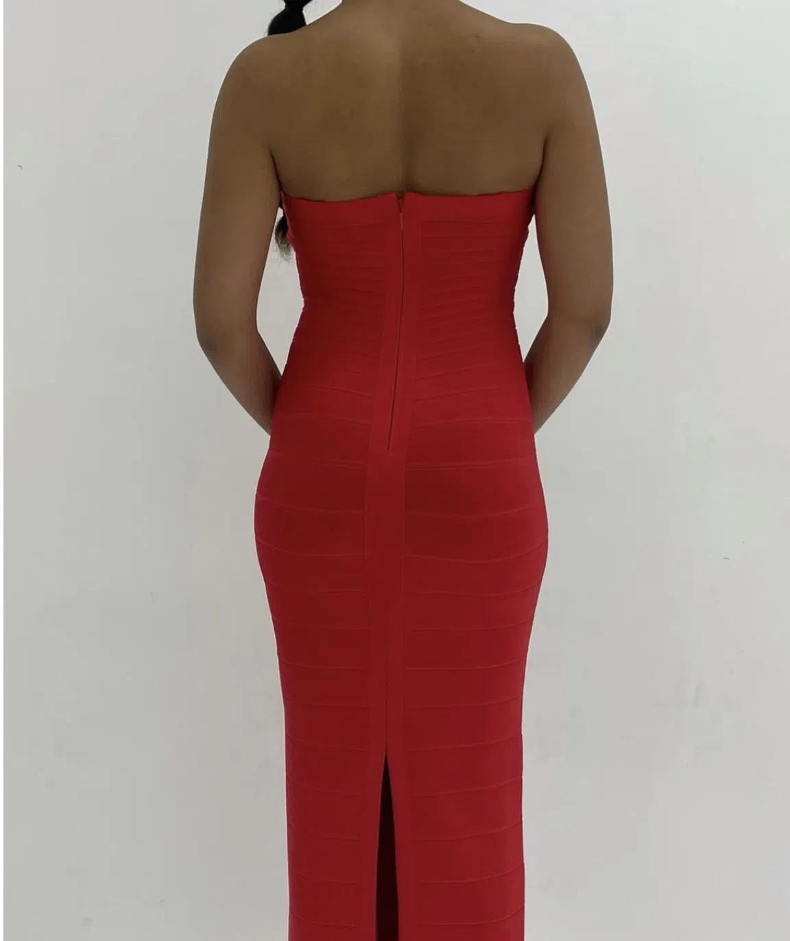 strapless open back dress ROMY Square Neck Fluted Sleeve Mini Dress in Red main image 0