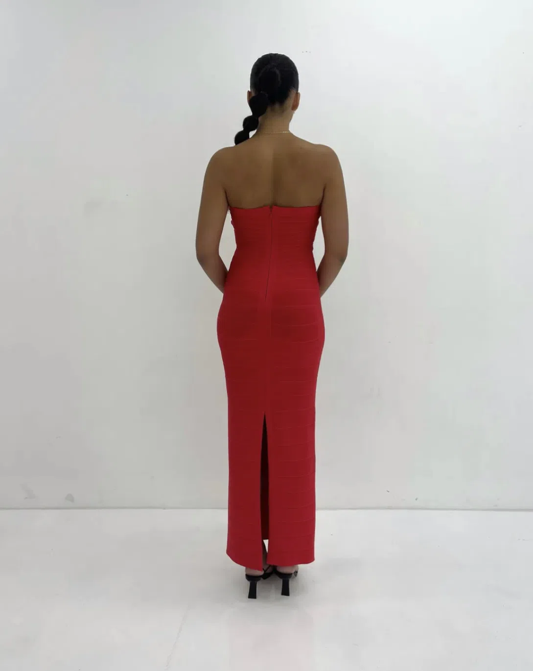 strapless open back dress Red Midi Dress Long Sleeve High Neck Rib Jersey main image 0