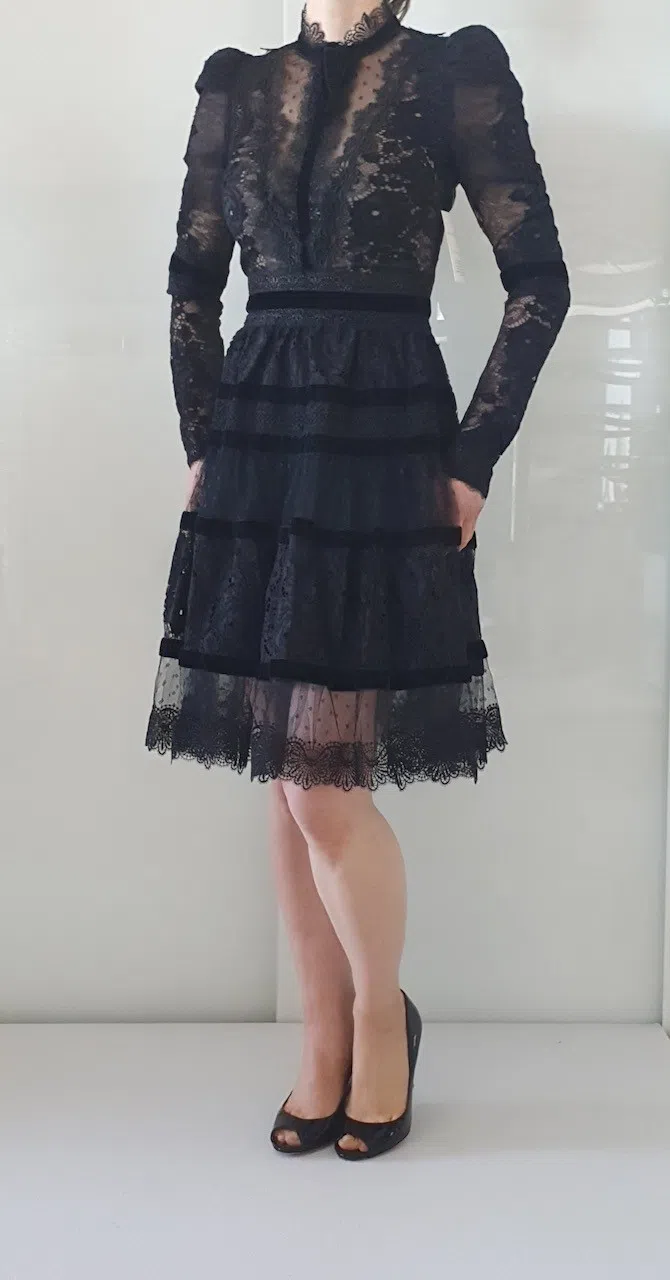 Elie Saab Velvet Trimmed Lace Mini Dress Black Size 6 | The Volte
