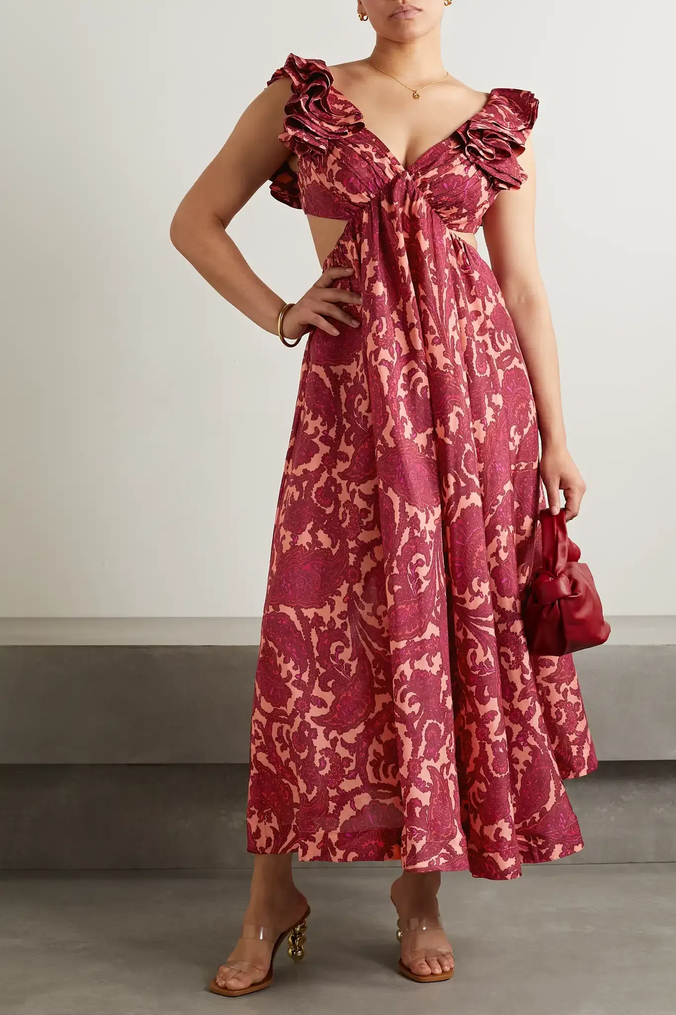 chinese dress ladies Maddie Light Green Floral Print Satin Cowl-Neck Maxi Dress – Club L London main image 1