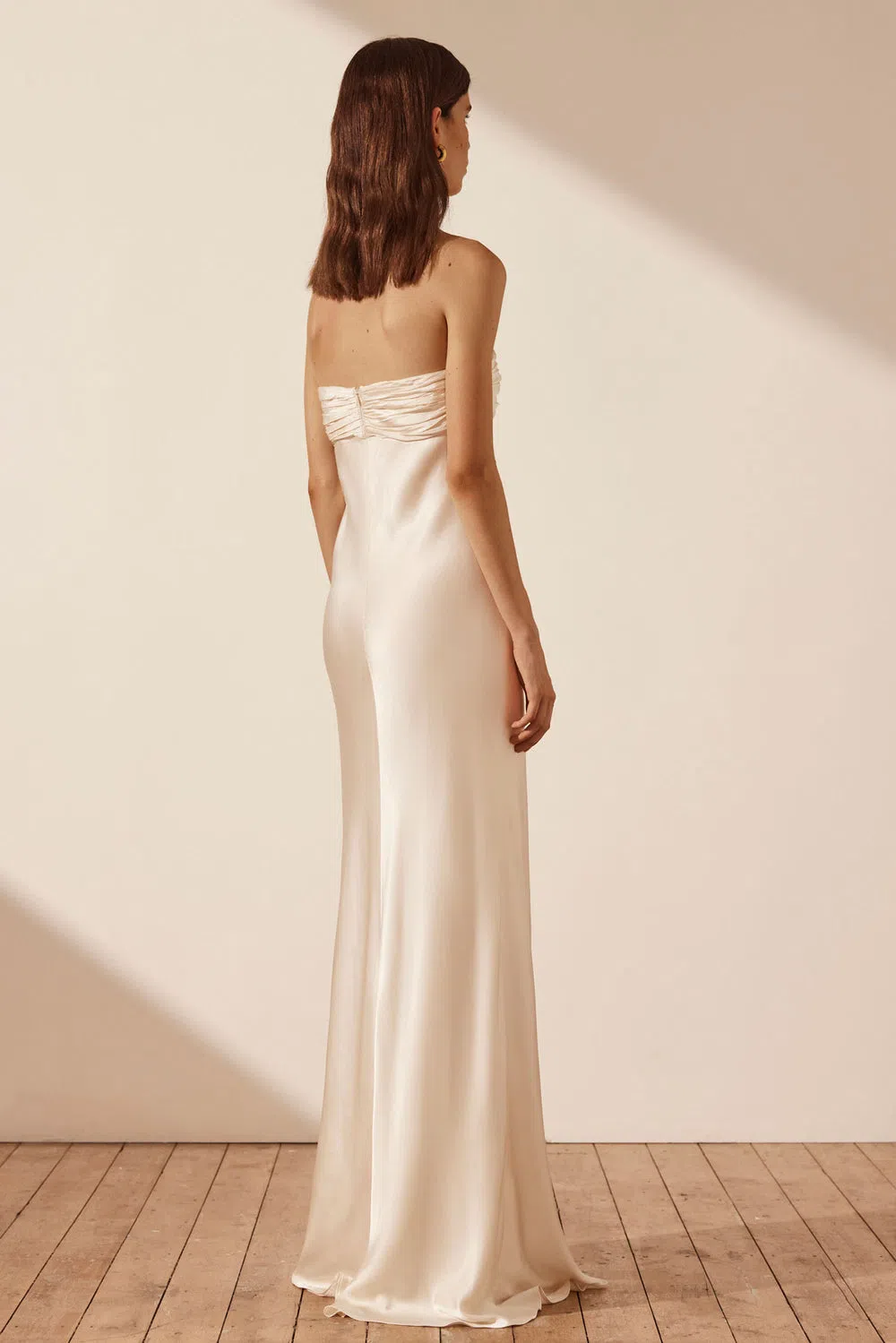 La Lune Strapless Ruched Bodice Maxi Dress | Cream | Dresses | Shona Joy