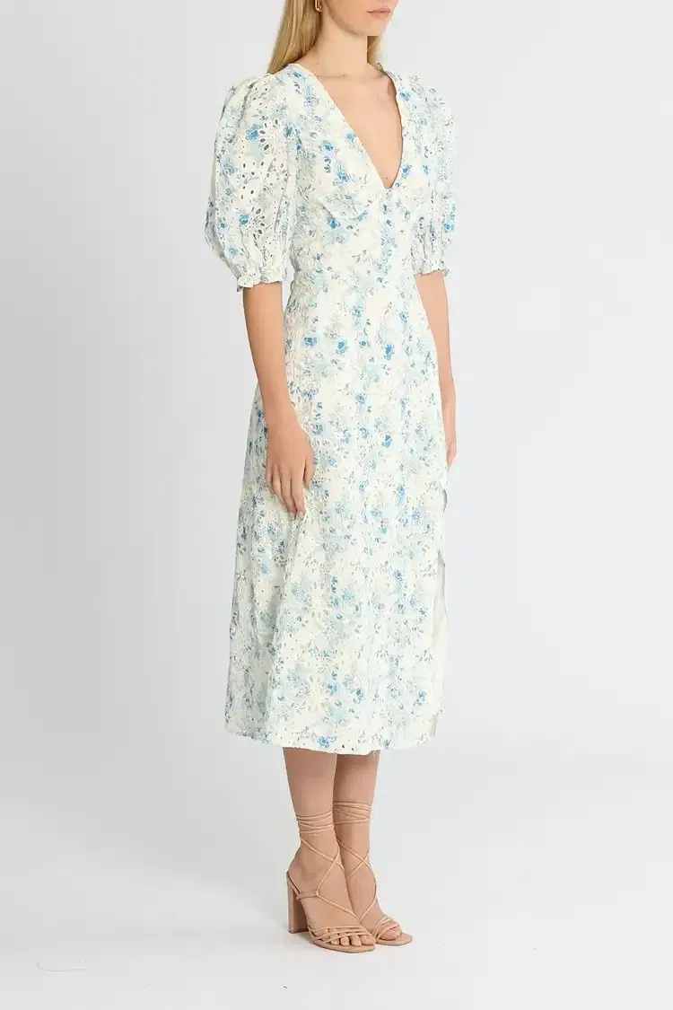 aje untamed midi dress RENT Aje Untamed floral-print linen-blend midi dress (RRP 485)