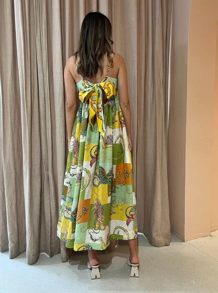 Alemais Jerome Linen Midi Dress Dragon Print Size 12 | The Volte