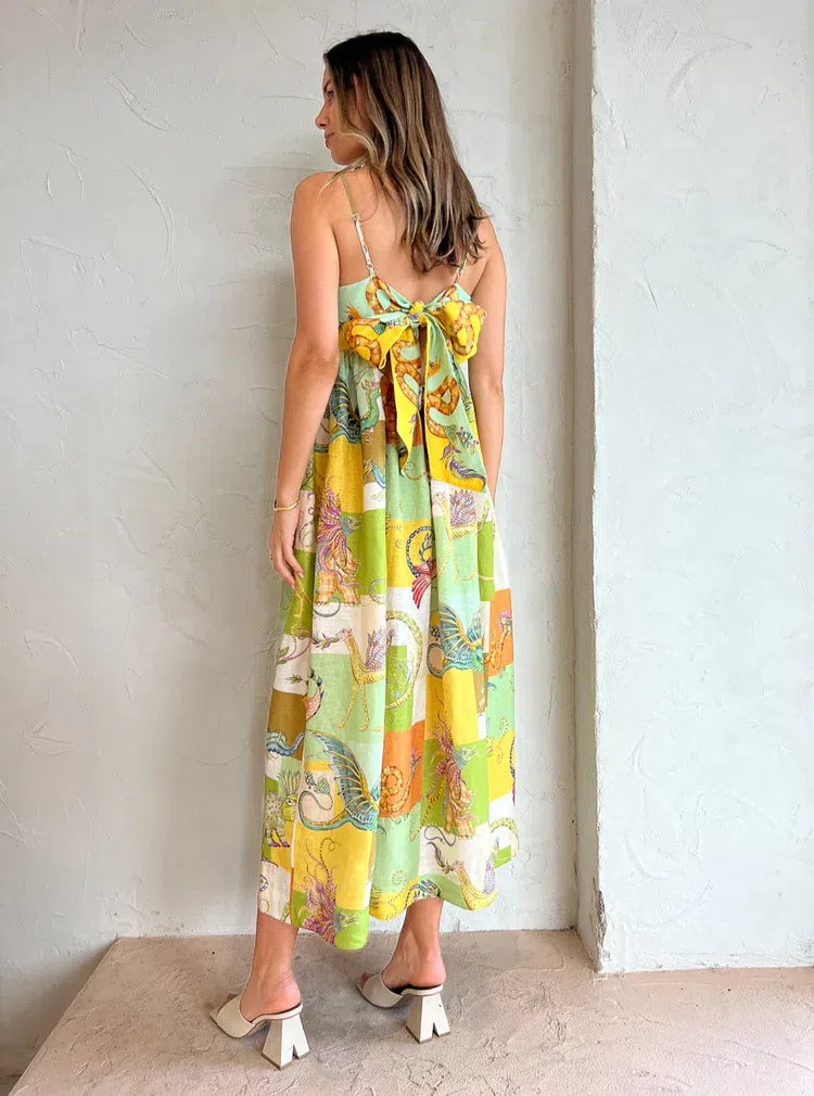 Alemais Jerome Linen Midi Dress Dragon Print Size 12 | The Volte