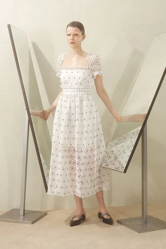 Self Portrait Guipure Hibiscus Midi Dress Ivory Size AU 12 | The Volte