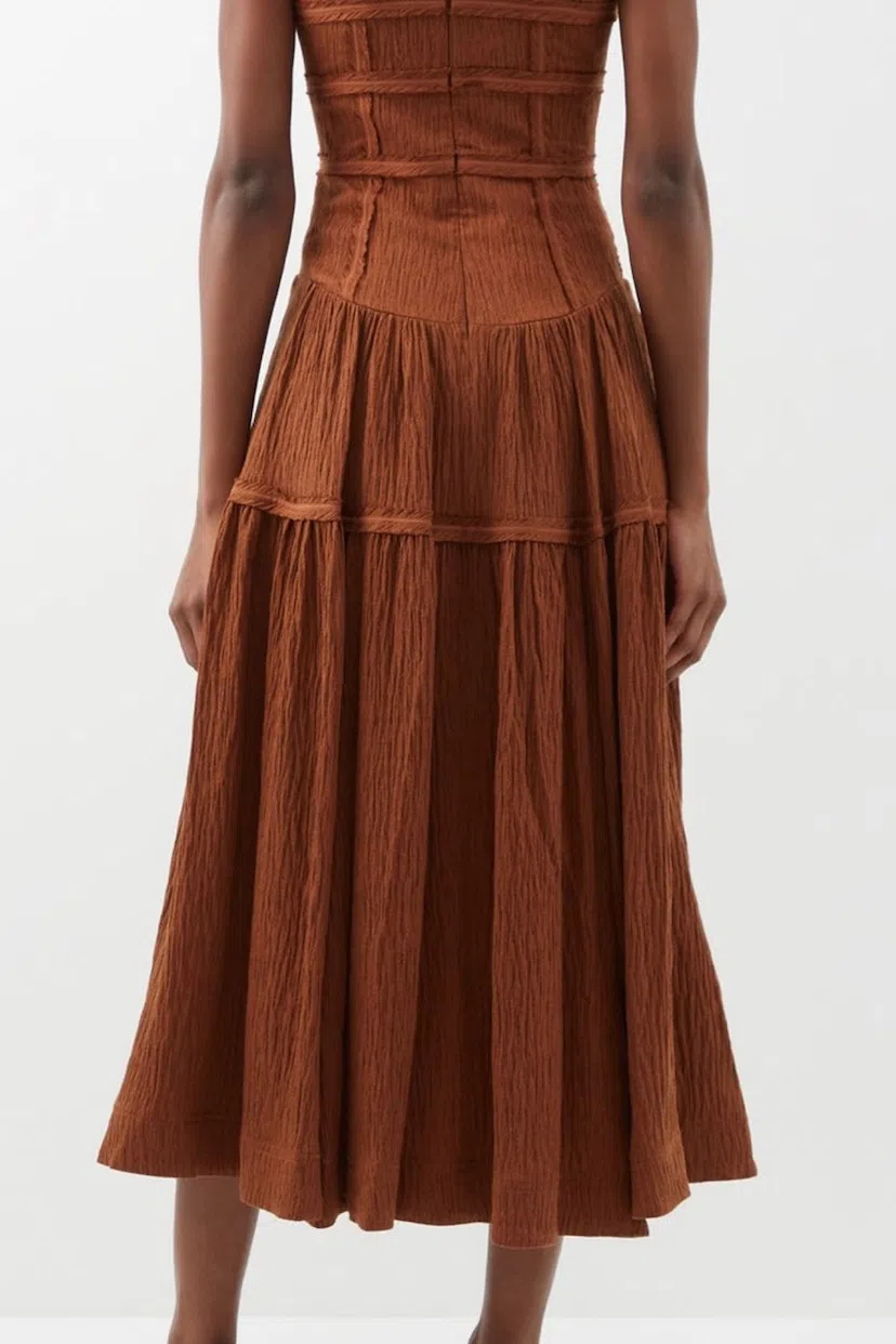 Aje Tidal Corset Midi Dress in Coffee Size 10 | The Volte