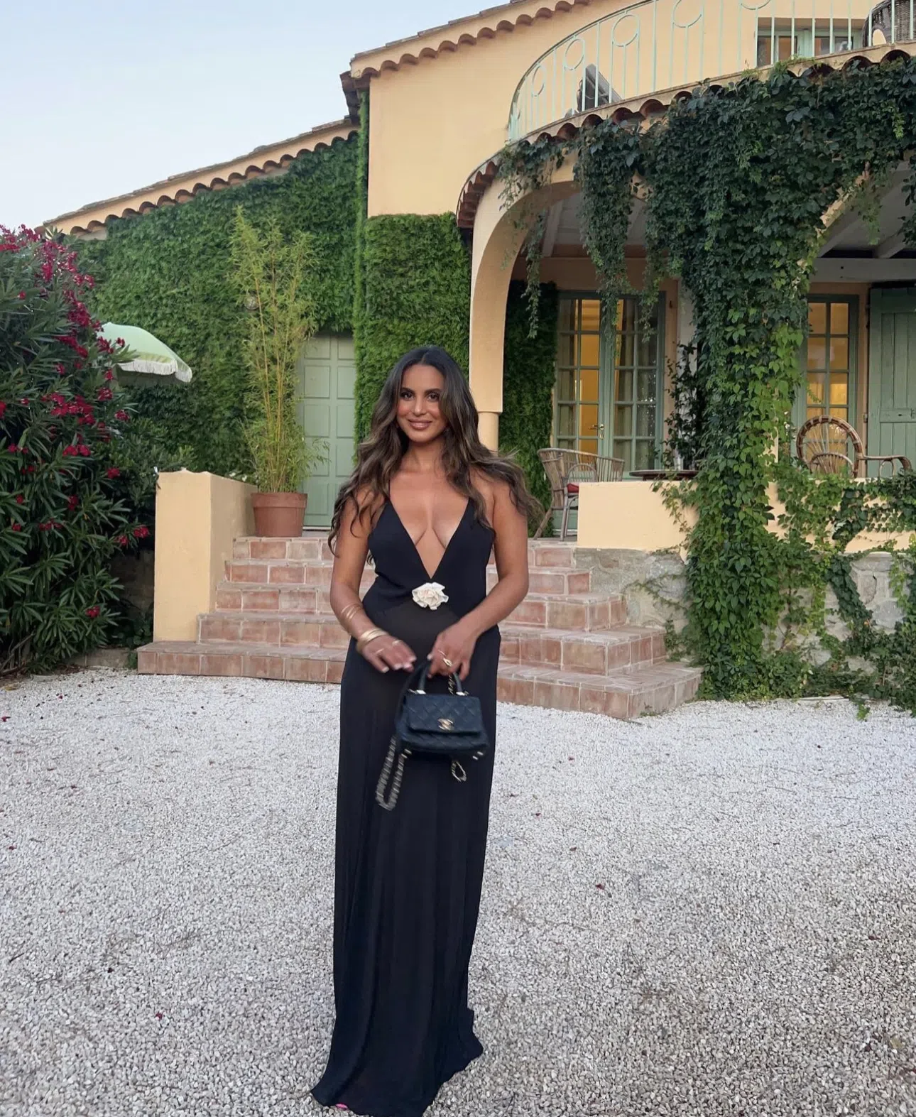 Helsa Sheer Deep V Long Slip Dress in Black Size 6 | The Volte