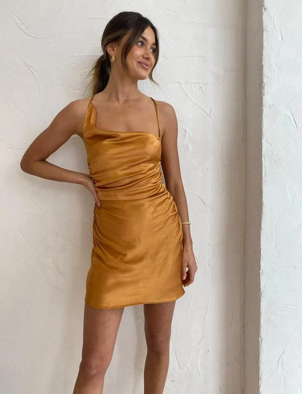 Shona Joy Alma Asymmetric Bias Cowl Midi Dress Tumeric Size 6 | The Volte