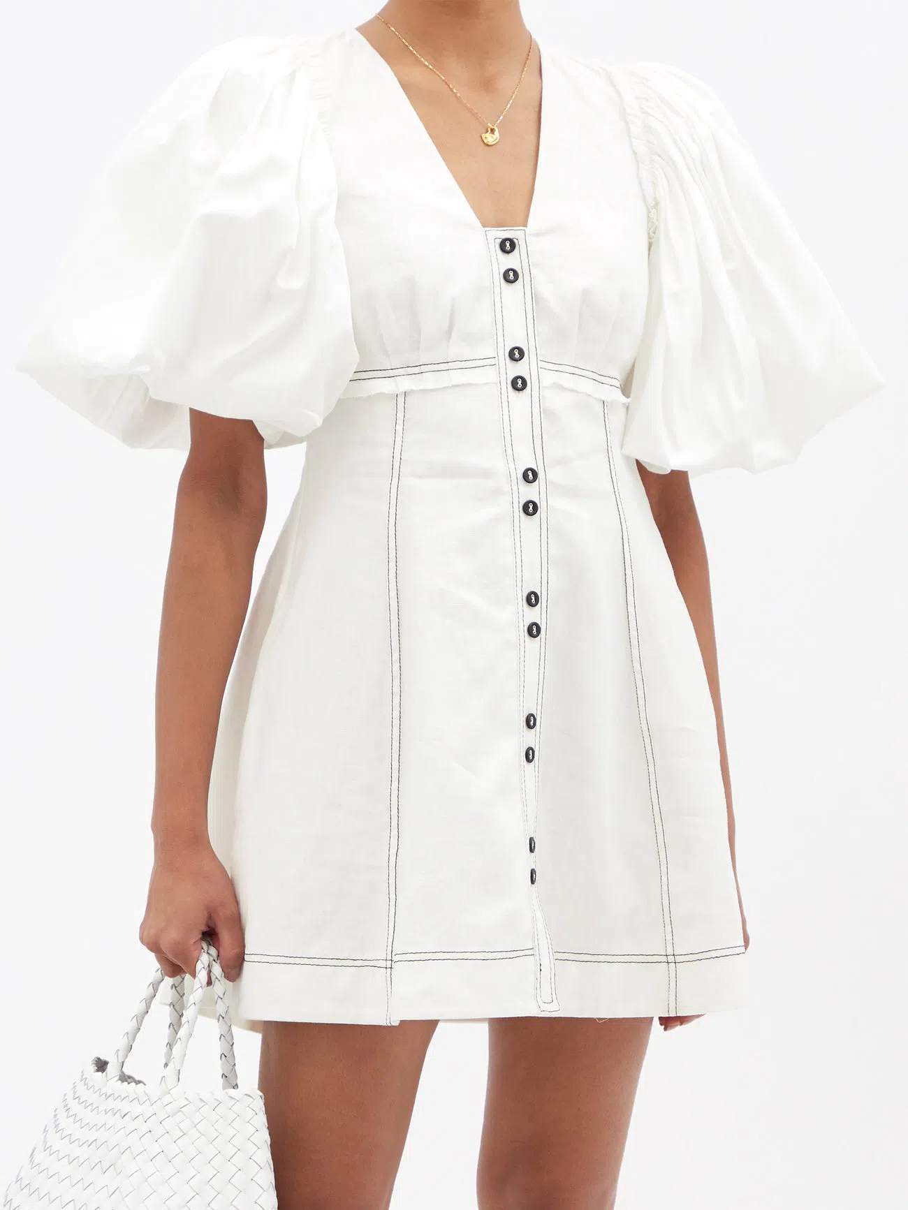 Aje Cherished Puff Sleeve Linen Mini Dress White Size 16 | The Volte