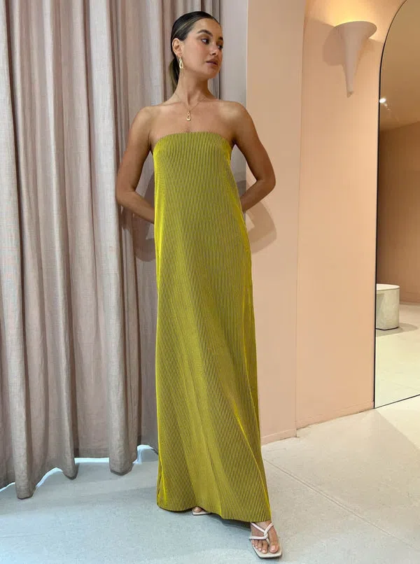 Camilla And Marc Izaro Maxi Dress Strapless In Yellow/Brown Size AU